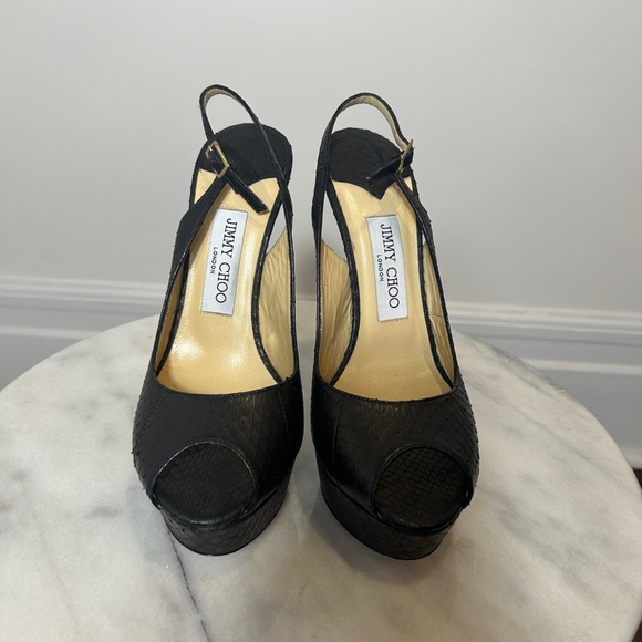 JIMMY CHOO Black Snake Pattern Heels - Picture 5 of 6